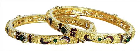 Pair of Stone Studded and Gold Plated Meenakari Bangles