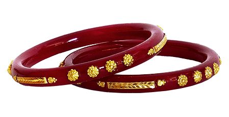 Pair of Gold Plated Red Pola Bangles