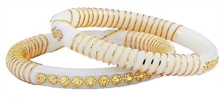 Pair of Gold Plated White Acrylic Shankha