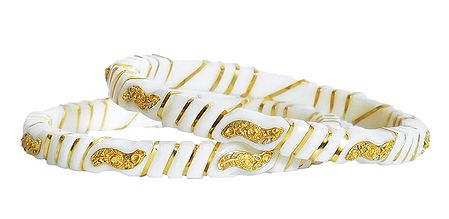 Pair of Gold Plated White Shankha