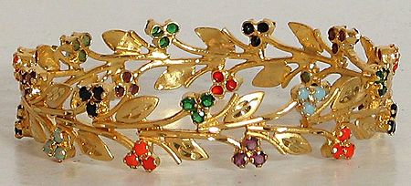 Stone Studded and Gold Plated Bangle Bracelet