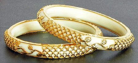 Gold Plated White Bangles