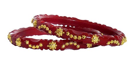 Pair of Gold Plated Red Bangles
