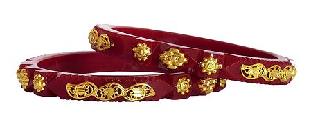 Pair of Gold Plated Red Bangles