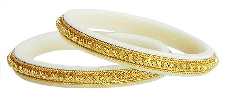 Pair of Gold Plated White Bangles