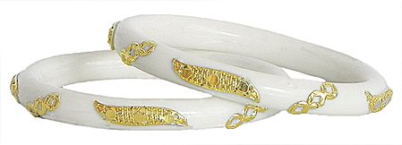 Pair of Gold Plated White Shankha