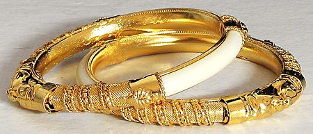 Golden Harmony - Pair of Gold Plated White Bangles
