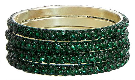 Four Green Stone Studded Bangles