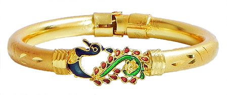 Hinged Bracelet with Peacock Design