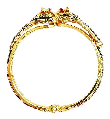 Meenakari Peacock Design Gold Plated Hinged Bracelet