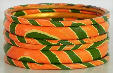 Green and Saffron Painted Lac Bangles