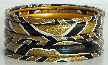 Black and Golden Yellow Painted Saffron Lac Bangles