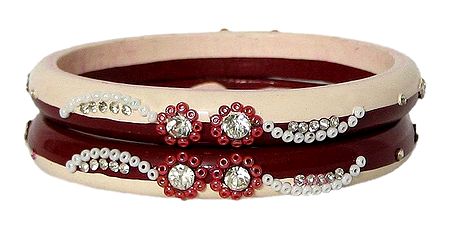 Stone Studded Peach and Maroon Bangles