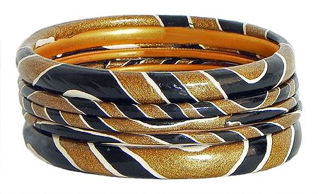 Black and Golden Yellow Painted Lac Bangles