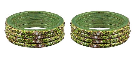 Set of 2 Stone Studded Green Lac Bangles