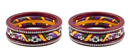 Set of 2 Stone Studded Multicolor Lac Bangles