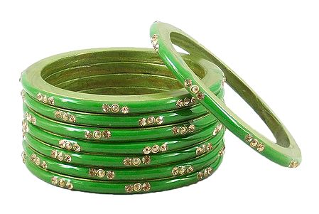 Green Lac Bangles with Stone