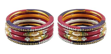 Set of 2 Stone Studded Red Lac Bangles