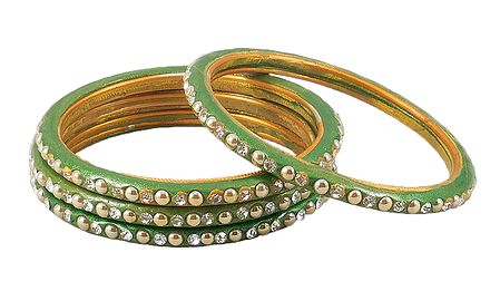 Stone Studded Green Lac Bangles