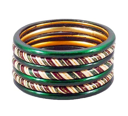 Beige, Green and Maroon Painted Lac Bangles