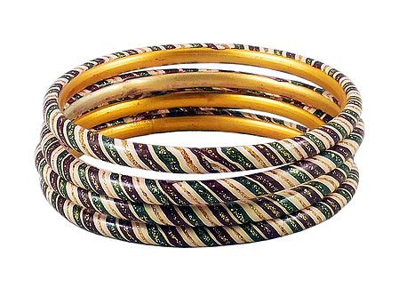 Beige, Green and Maroon Painted Lac Bangles