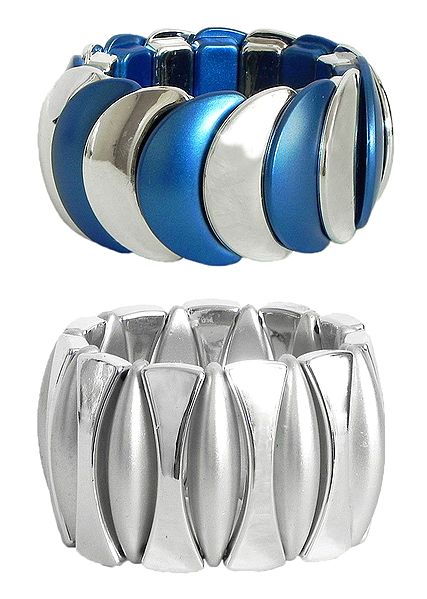 Set of 2 Blue and White Stretchable Link Bracelet