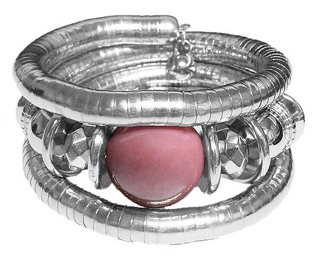Metal Spring Bracelet with Pink Stone