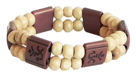 Off-White and Brown Bead Bracelet with Om