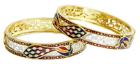 Pair of Bangles with Peacock Design