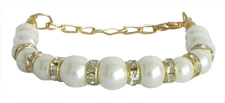 Stone Studded and White Beaded Charm Bracelet
