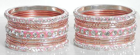 Multicolor Stone Studded White Metal Bangles