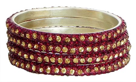 Four Red with Golden Stone Studded Bangles