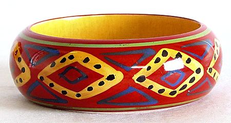 Red with Yellow and Blue Painted Bracelet