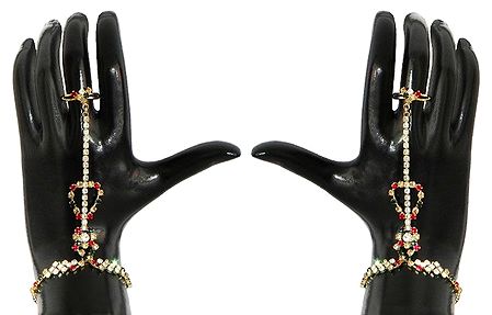 Pair of White, Red, Green and Yellow Stone Studded Ring Bracelet
