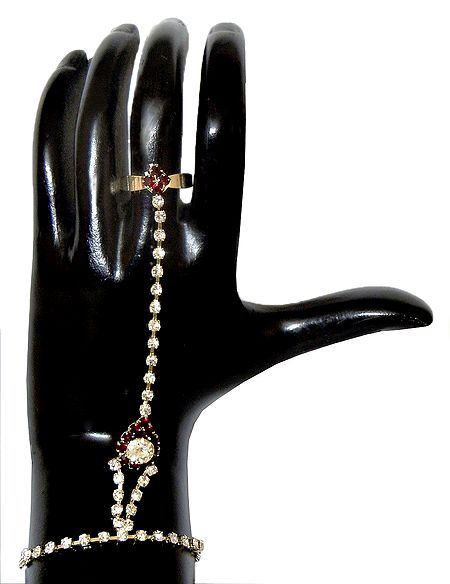 White and Maroon Stone Studded Ratanchur For One Hand