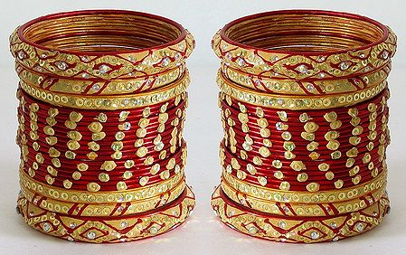Sequined Red and Yellow Bridal Churis (Set of 2)