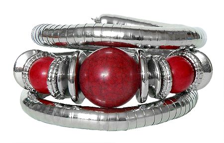 Metal Spring Bracelet with Red Stone