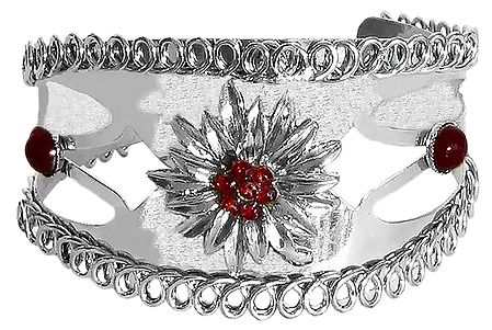 Red Stone Studded Metal Cuff Bracelet