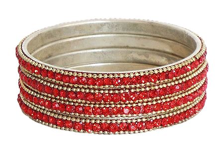 4 Red Stone Studded Bangles