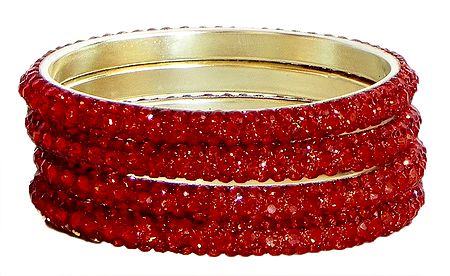 Four Red Stone Studded Bangles