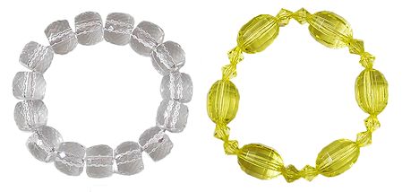 Set of 2 White and Yellow Acrylic Beaded Stretch Bracelet
