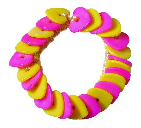 Pink and Yellow Heart Shaped Stretch Bead Bracelet