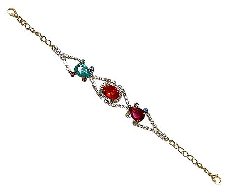 Green and Red Stone Studded Metal Bracelet