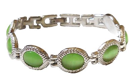 Green Stone Studded Metal Tennis Bracelet