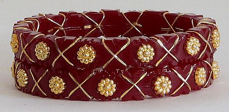 Two Gold Plated Red Bangles