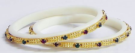 Gold Plated and Stone Studded White Bangles