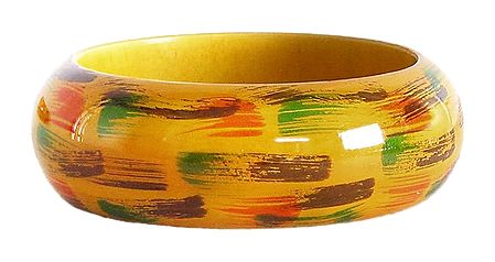 Yellow with Green and Brown Painted Bangle Bracelet