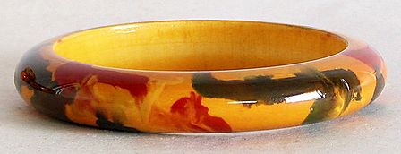 Yellow with Green Painted Bangle Bracelet