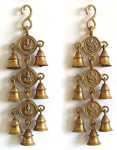 Bell with Lakshmi and Ganesha - Wall Hanging
