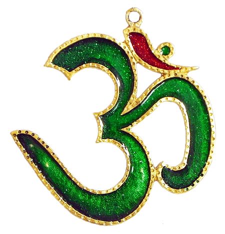 Green Lacquered Brass Om